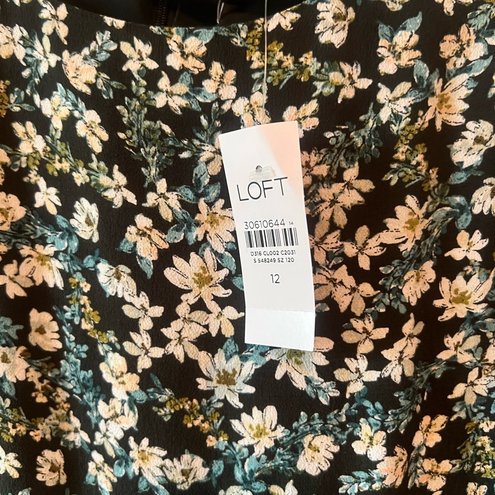 LOFT Floral Black and White Dress